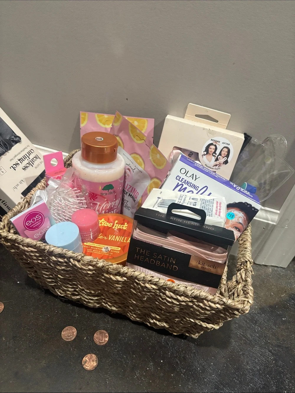 Assorted Bath & Body Gift Basket with Pink and White Essentials